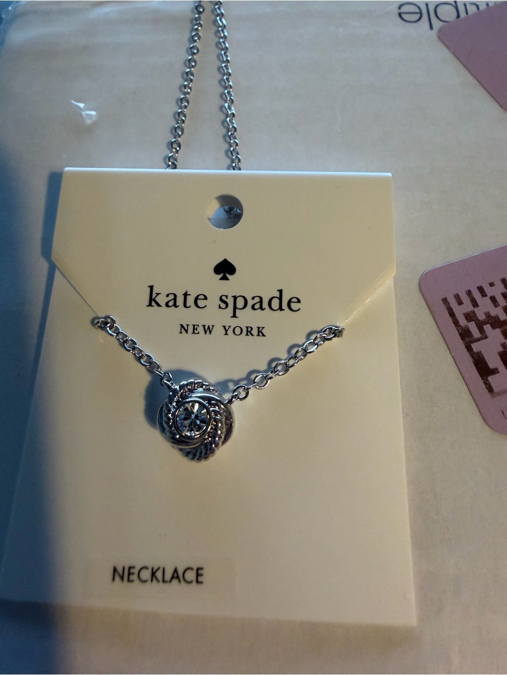 kate spade Silver Twisted Knot Necklace with Clear Stone